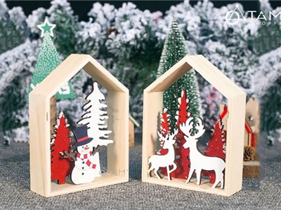 Mô hình nhà gỗ 5 cạnh tiểu cảnh Noel để bàn X-MHDB-03